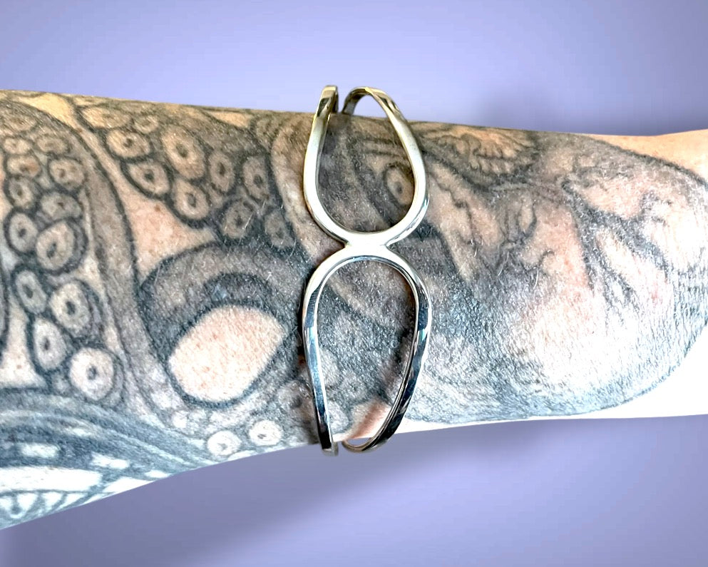 Vintage Solid Sterling Silver Geometric Double Teardrop Cuff Bracelet