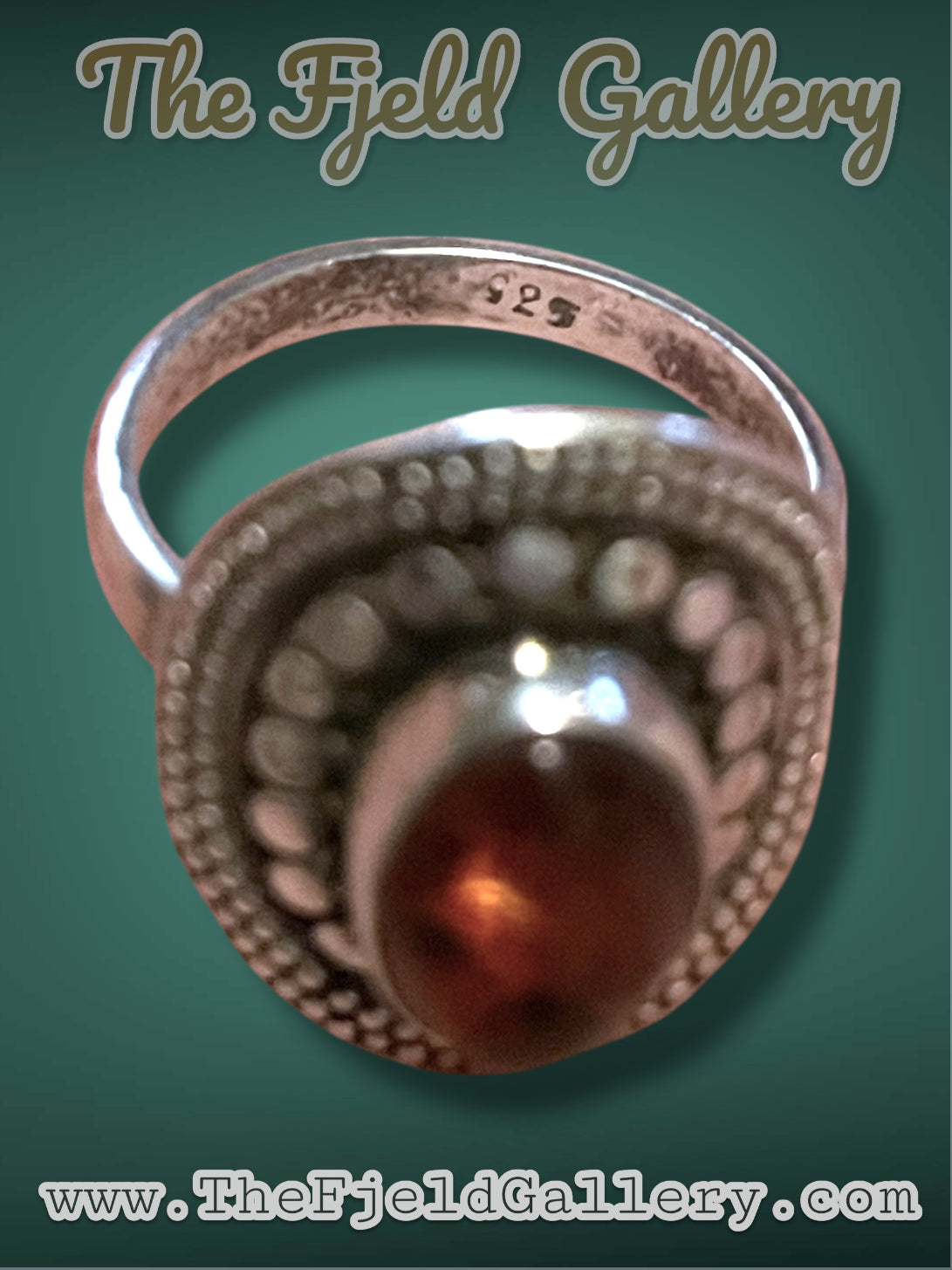 Vintage Sterling Silver & Baltic Amber Tribal Design Ring