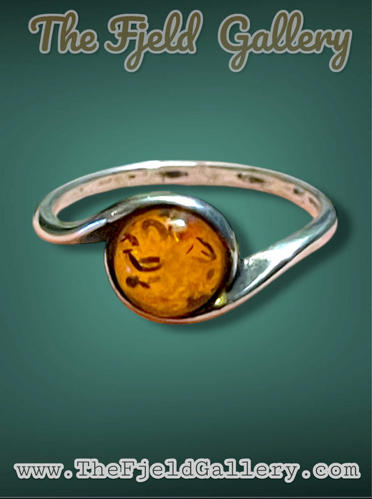 Vintage Sterling Silver Baltic Amber Modernist Ring sz 8