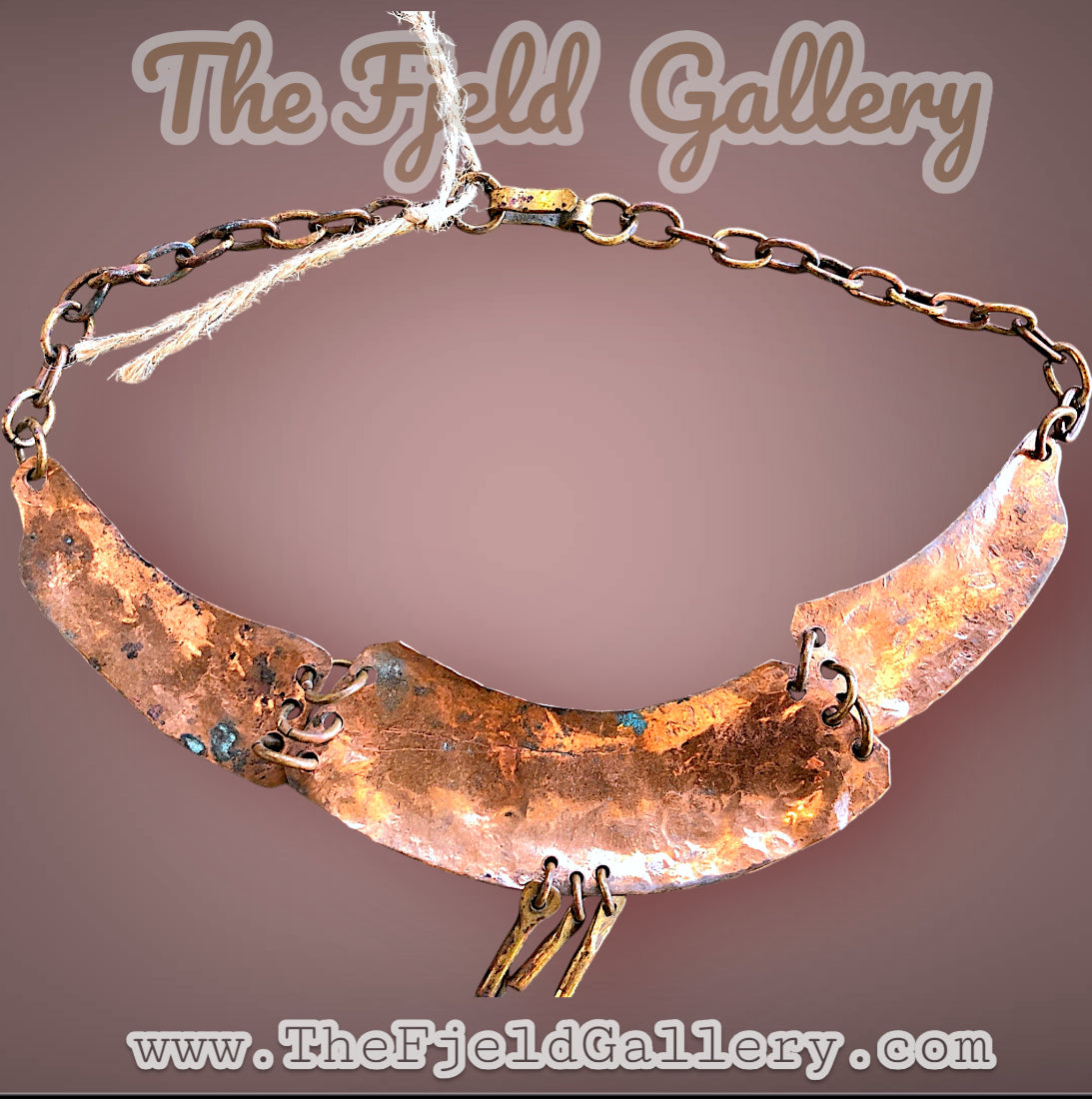 Mexican tribal hand hammered copper and brace tribal mask and arrow choker necklace