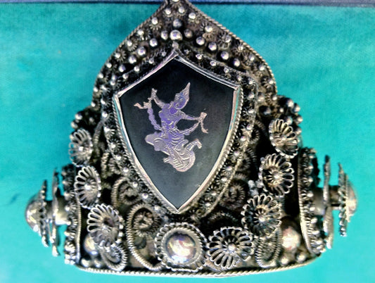 Siam Nielloware Sterling Silver Filigree Cuff Bracelet Dancing Angel