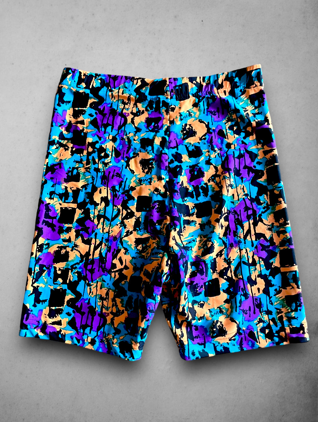 Vintage 1980’s Purple, Teal Blue, Orange & Black Abstract Bike Shorts