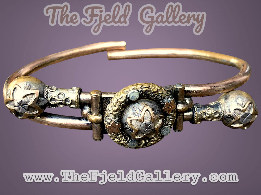 Victorian mixed metal rolled gold hinged cuff bracelet