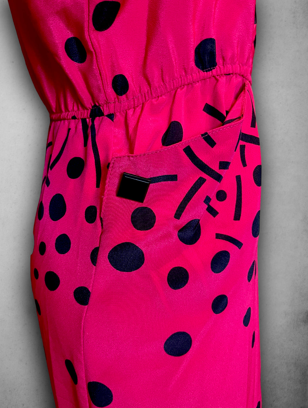 1980’s Pink Magenta Abstract Polka Dot Print Batwing Dress with Pockets