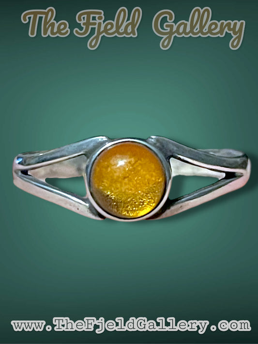 Vintage Sterling Silver Amber Bezel Set Solitaire Ring sz 9