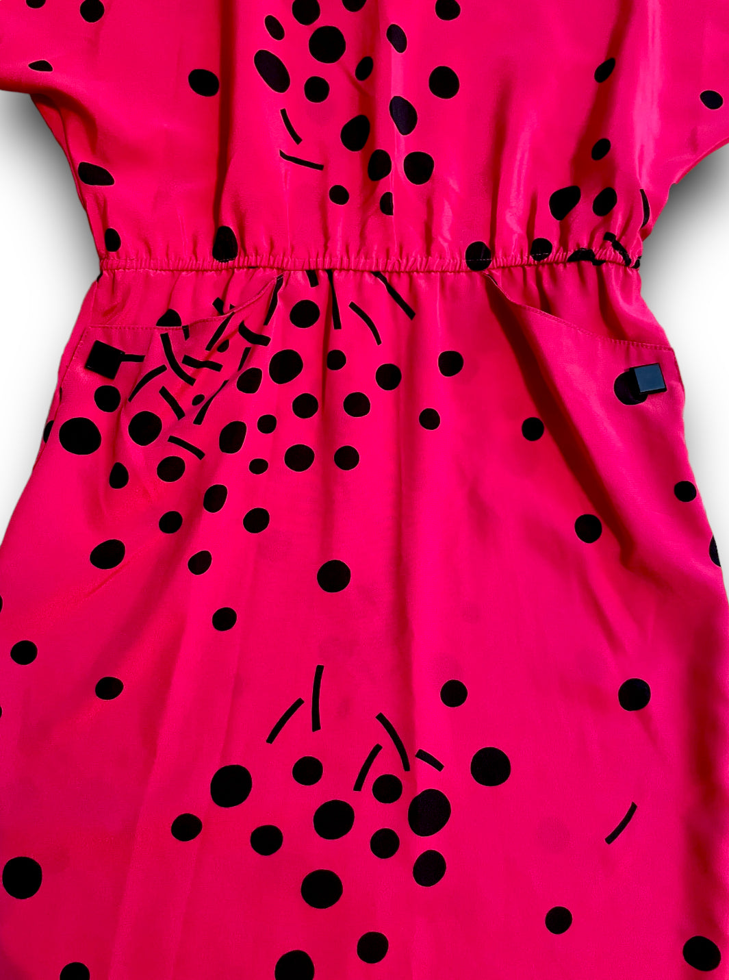 1980’s Pink Magenta Abstract Polka Dot Print Batwing Dress with Pockets