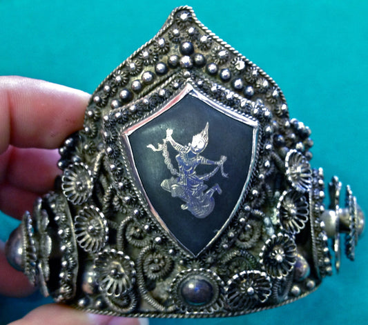 Siam Nielloware Sterling Silver Filigree Cuff Bracelet Dancing Angel