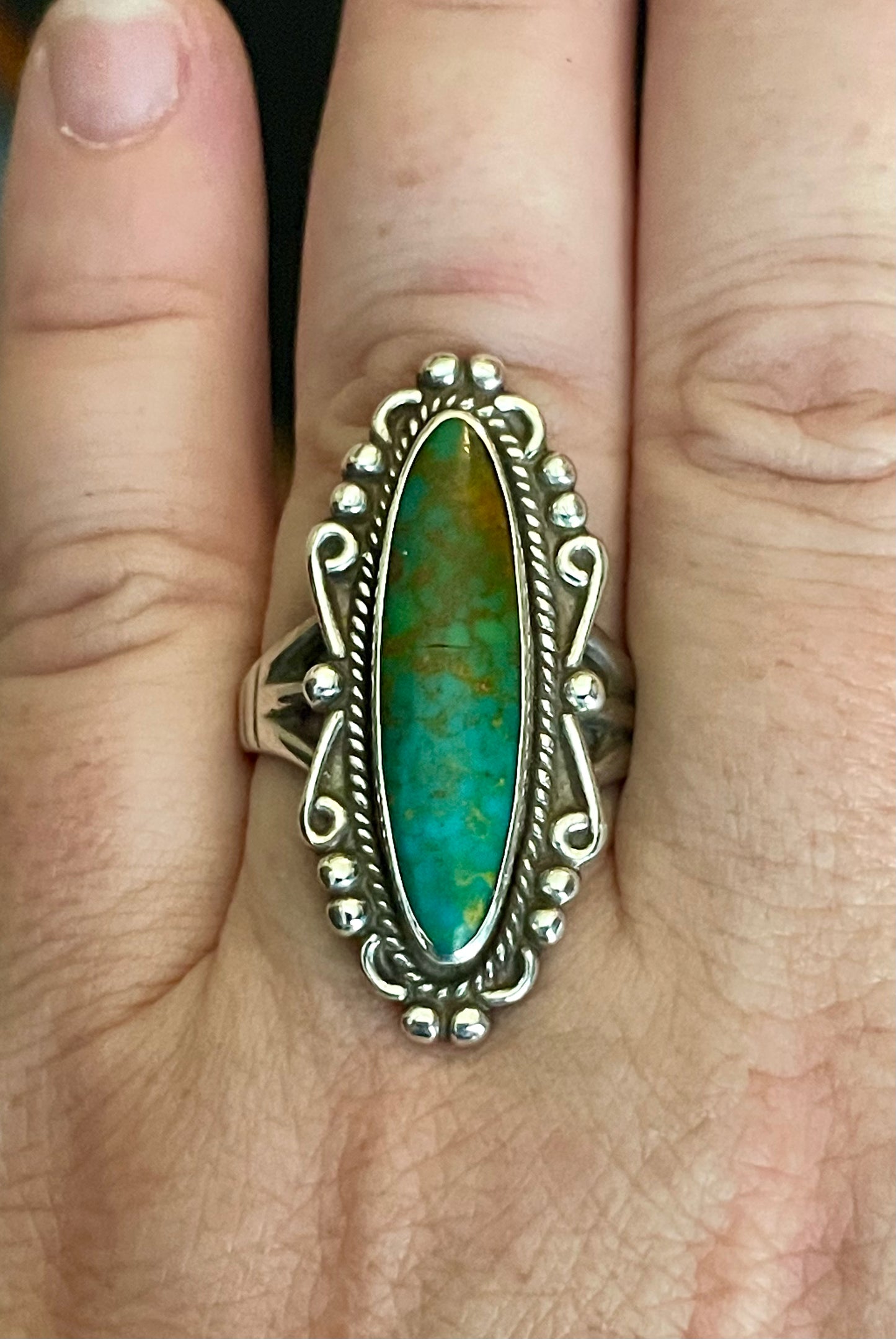 Antique Sterling Silver Turquoise Native American Long Ring