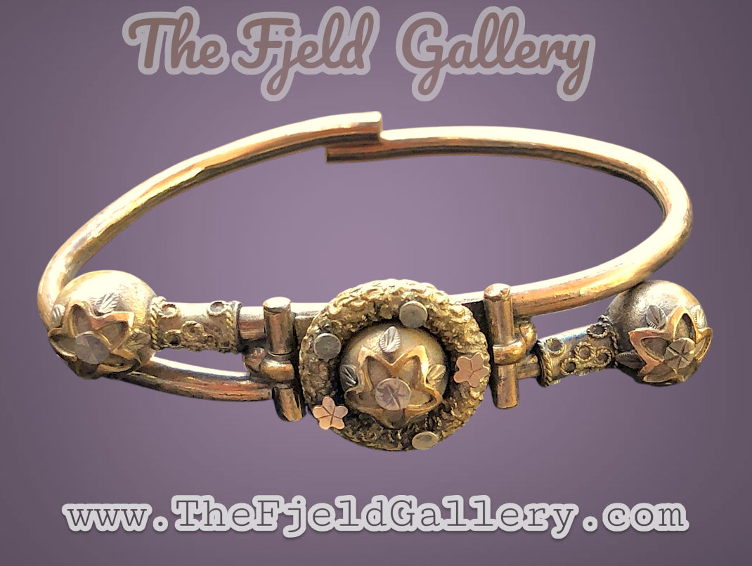 Victorian mixed metal rolled gold hinged cuff bracelet