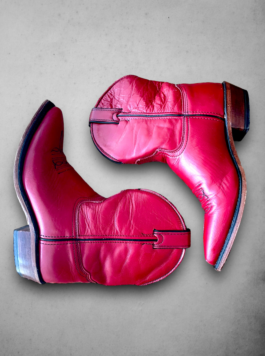 Vintage Womens Red Leather Cowboy Crop Boot Size 6