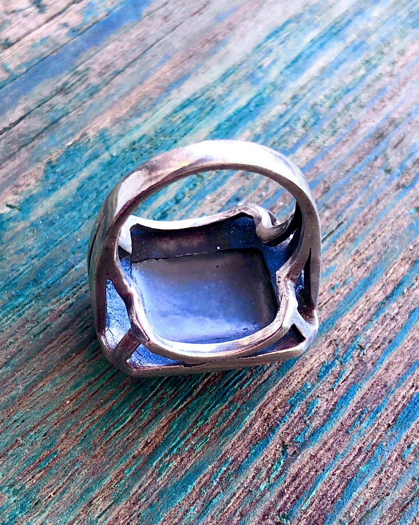 Sterling silver and abalone rectangle ring with marcasites sz 7.75