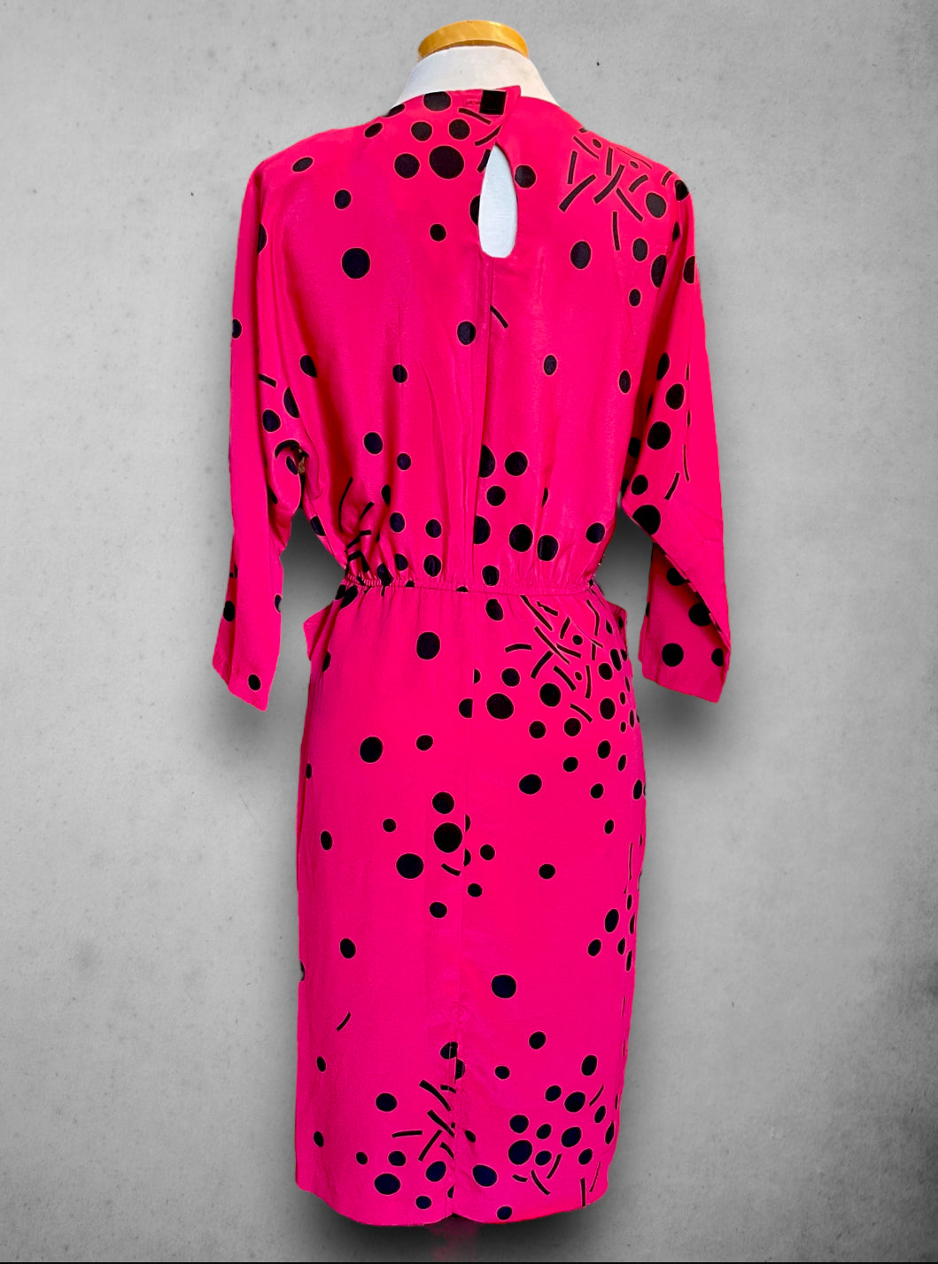 1980’s Pink Magenta Abstract Polka Dot Print Batwing Dress with Pockets