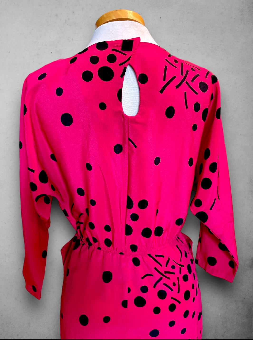 1980’s Pink Magenta Abstract Polka Dot Print Batwing Dress with Pockets