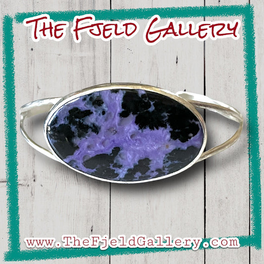 Handmade Purple Charoite Gemstone Sterling Silver Cuff Bracelet