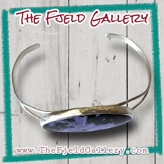 Handmade Purple Charoite Gemstone Sterling Silver Cuff Bracelet