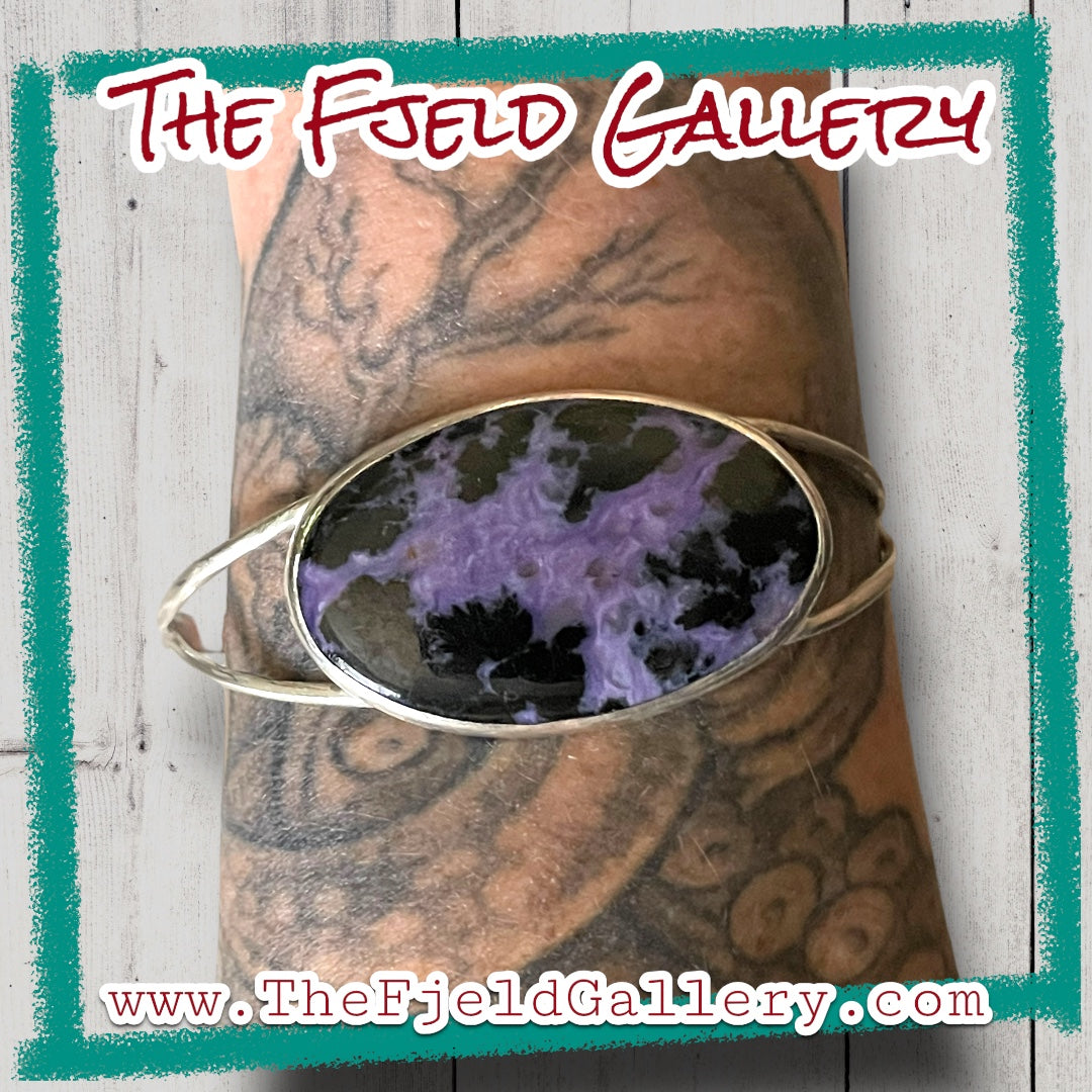 Handmade Purple Charoite Gemstone Sterling Silver Cuff Bracelet