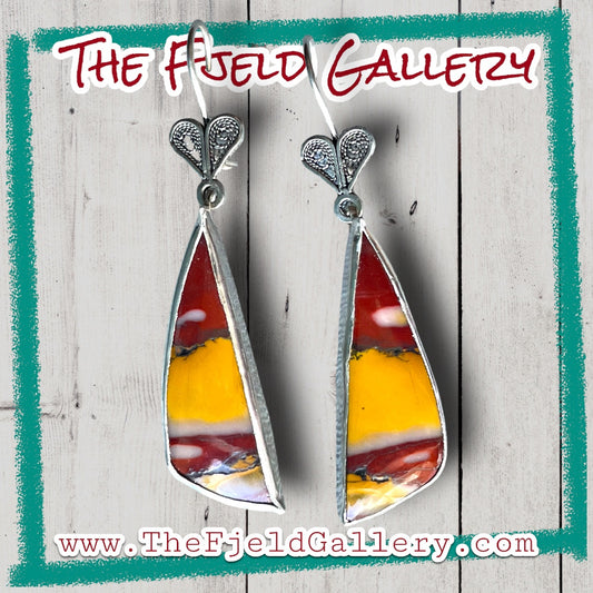 Handmade Picasso Jasper Gemstone Sterling Silver Heart Filigree Dangle Earrings