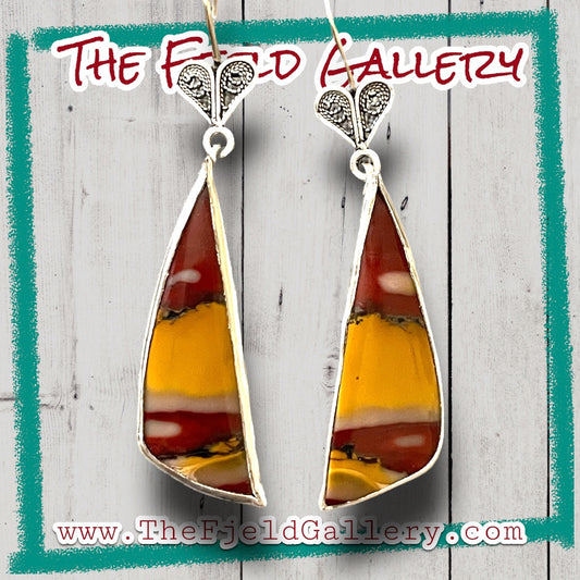 Handmade Picasso Jasper Gemstone Sterling Silver Heart Filigree Dangle Earrings