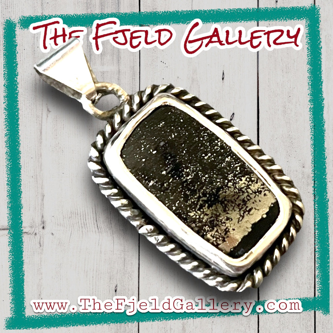 Handmade Golden Pyrite In Magnetite Healers Gold Sterling Silver Dangle Earrings
