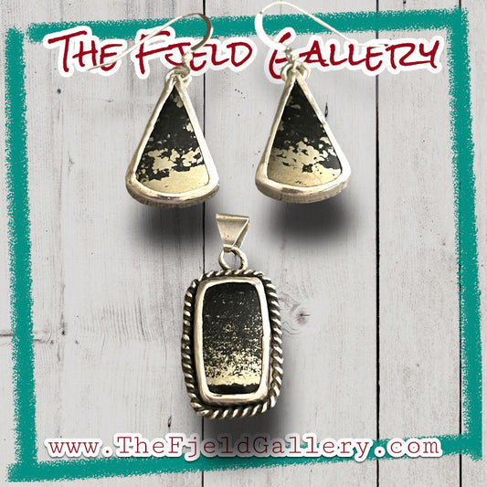 Handmade Golden Pyrite In Magnetite Healers Gold Sterling Silver Dangle Earrings