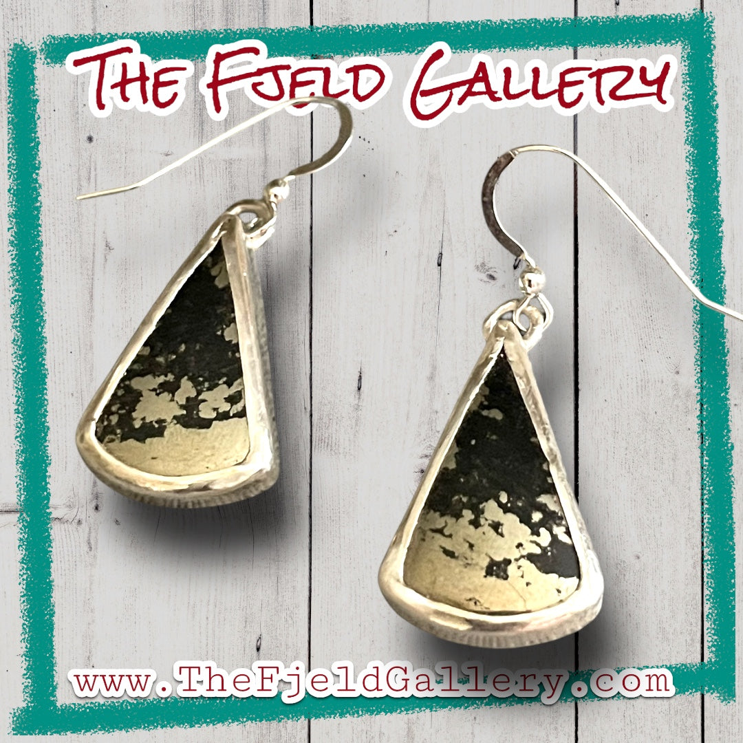 Handmade Golden Pyrite In Magnetite Healers Gold Sterling Silver Dangle Earrings