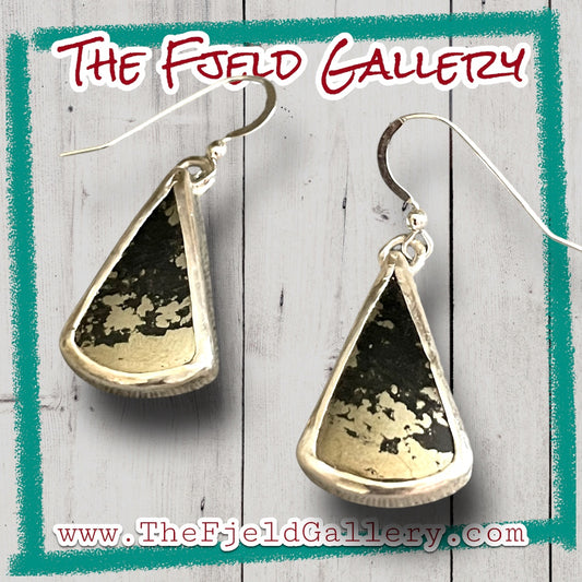 Handmade Golden Pyrite In Magnetite Healers Gold Sterling Silver Dangle Earrings