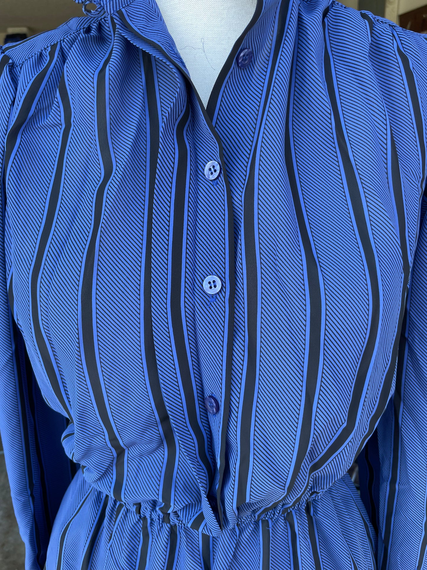 Vintage 1990’s Ms. Chaus Blue & Black Stripe Dress