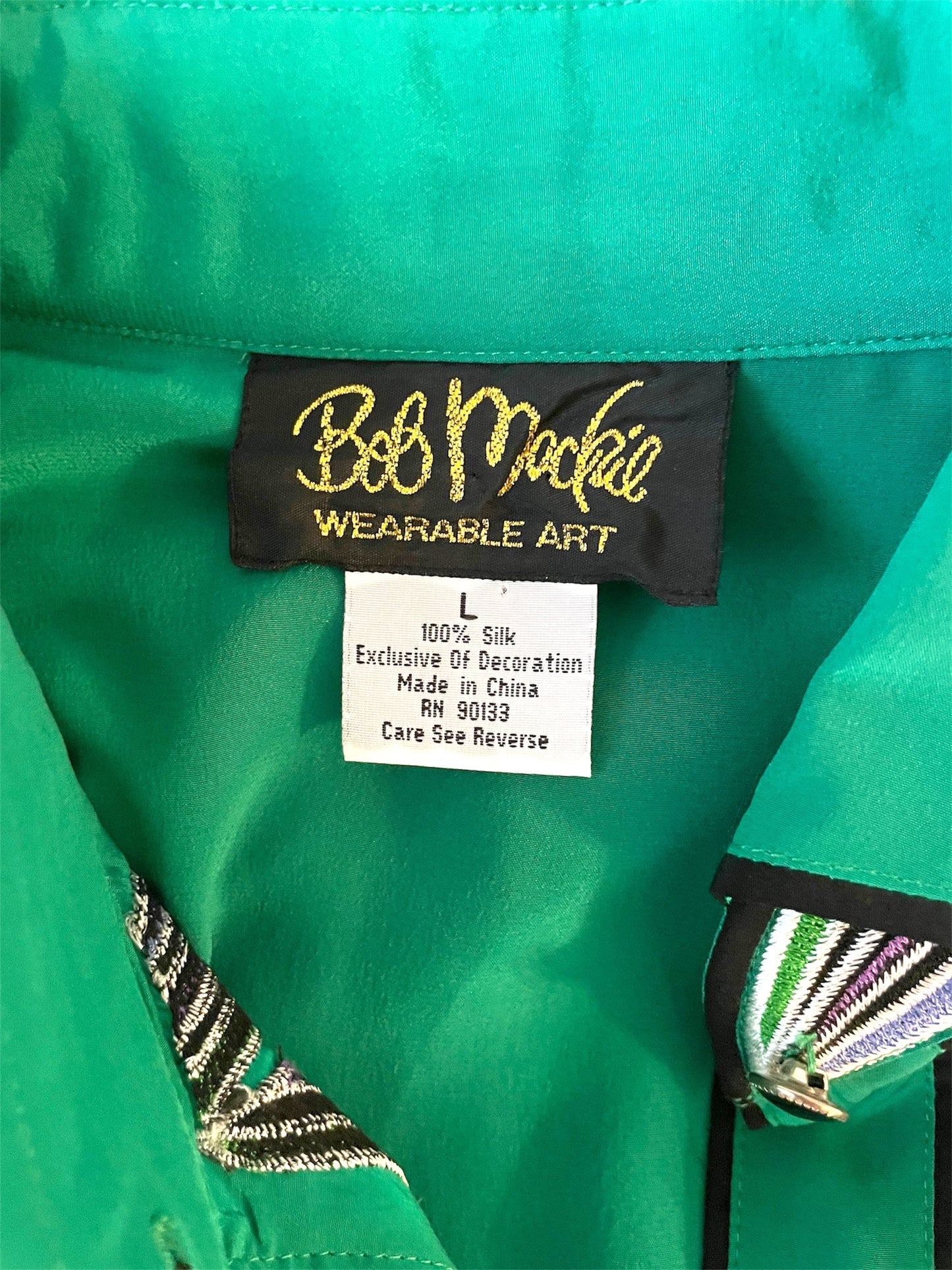 Vintage Bob Mackie Designer Silk Embroidered Long Sleeve Blouse