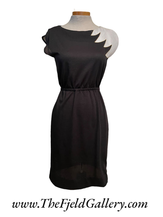 Vintage 1980’s Black & White Geometric Dress with Gold Trim