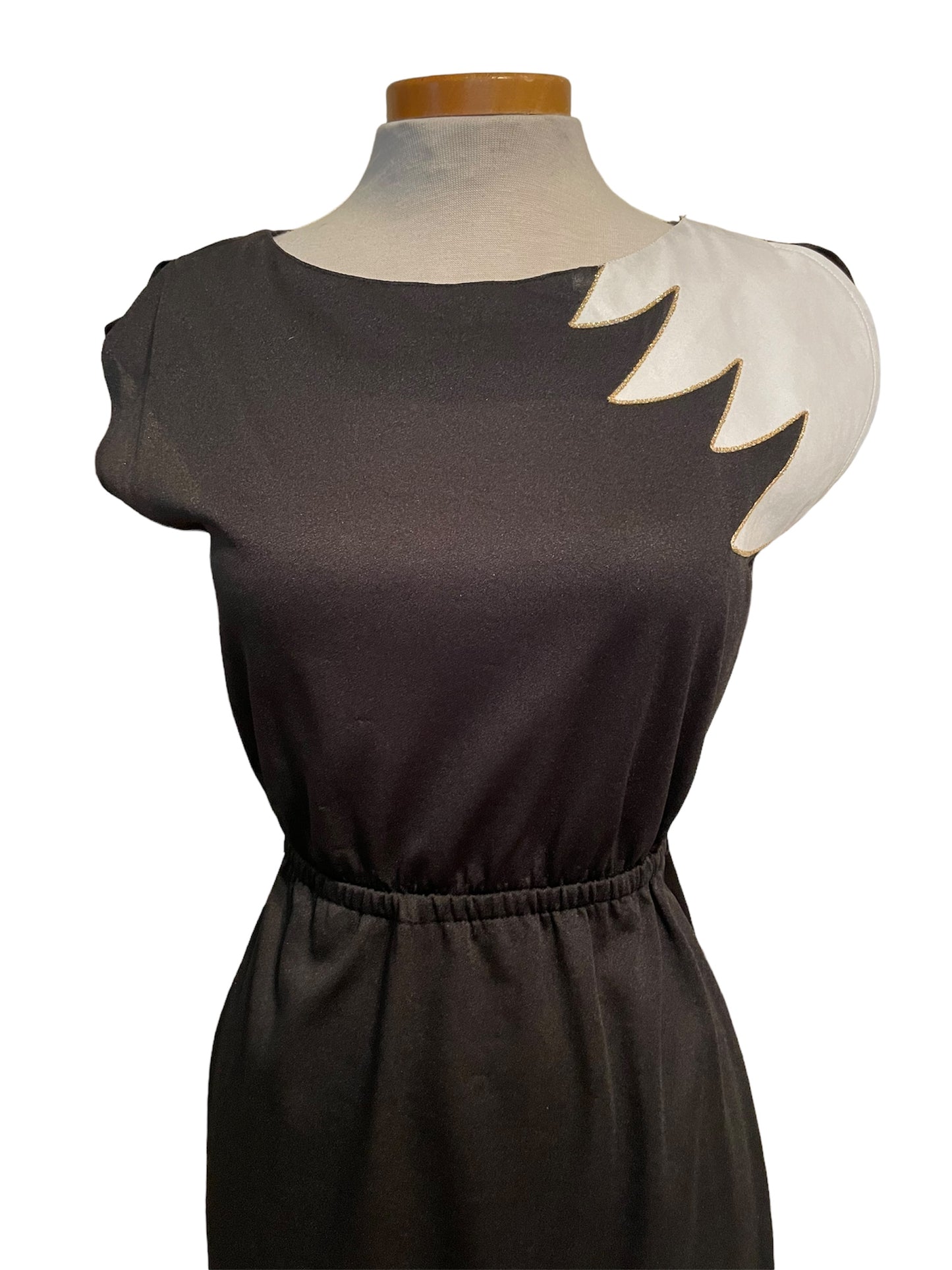 Vintage 1980’s Black & White Geometric Dress with Gold Trim