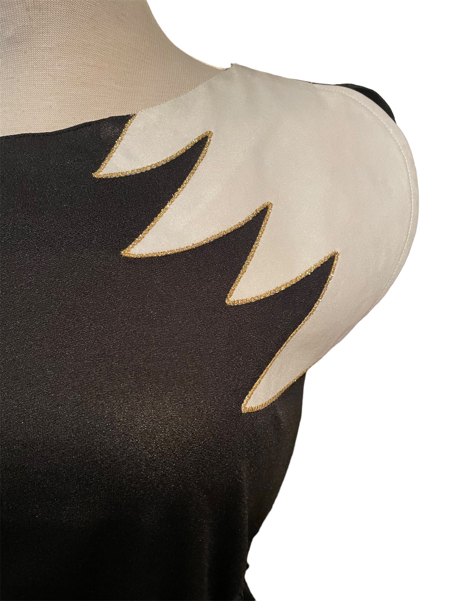 Vintage 1980’s Black & White Geometric Dress with Gold Trim