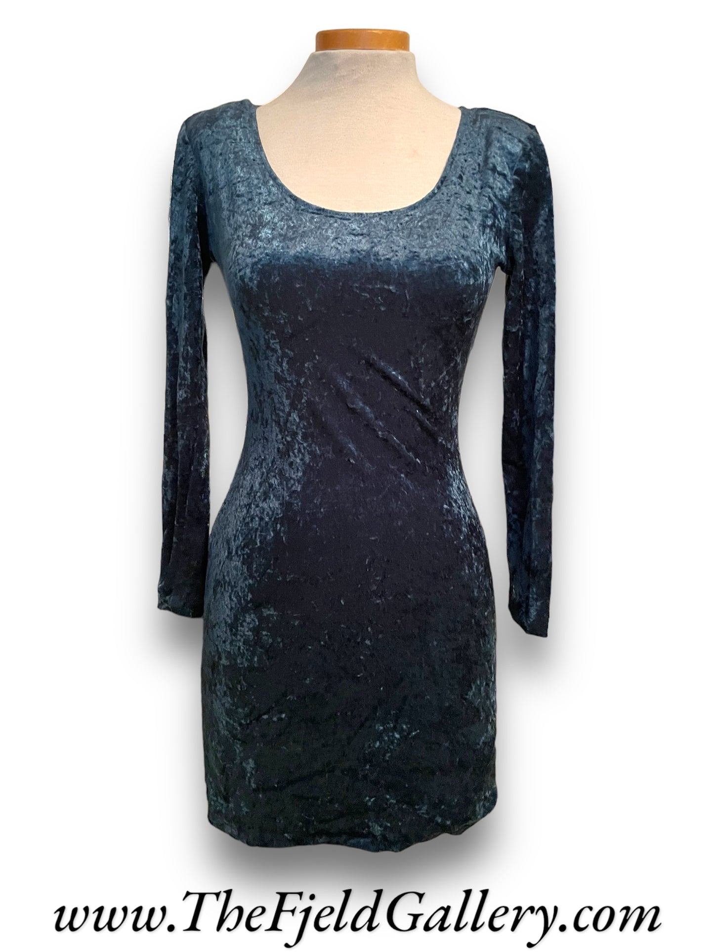 90s All That Jazz Emerald Green Crush Velvet Body Con Cocktail Mini Dress NOS