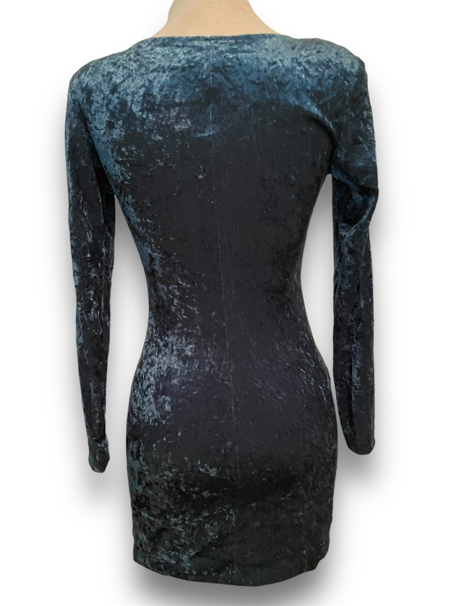 90s All That Jazz Emerald Green Crush Velvet Body Con Cocktail Mini Dress NOS