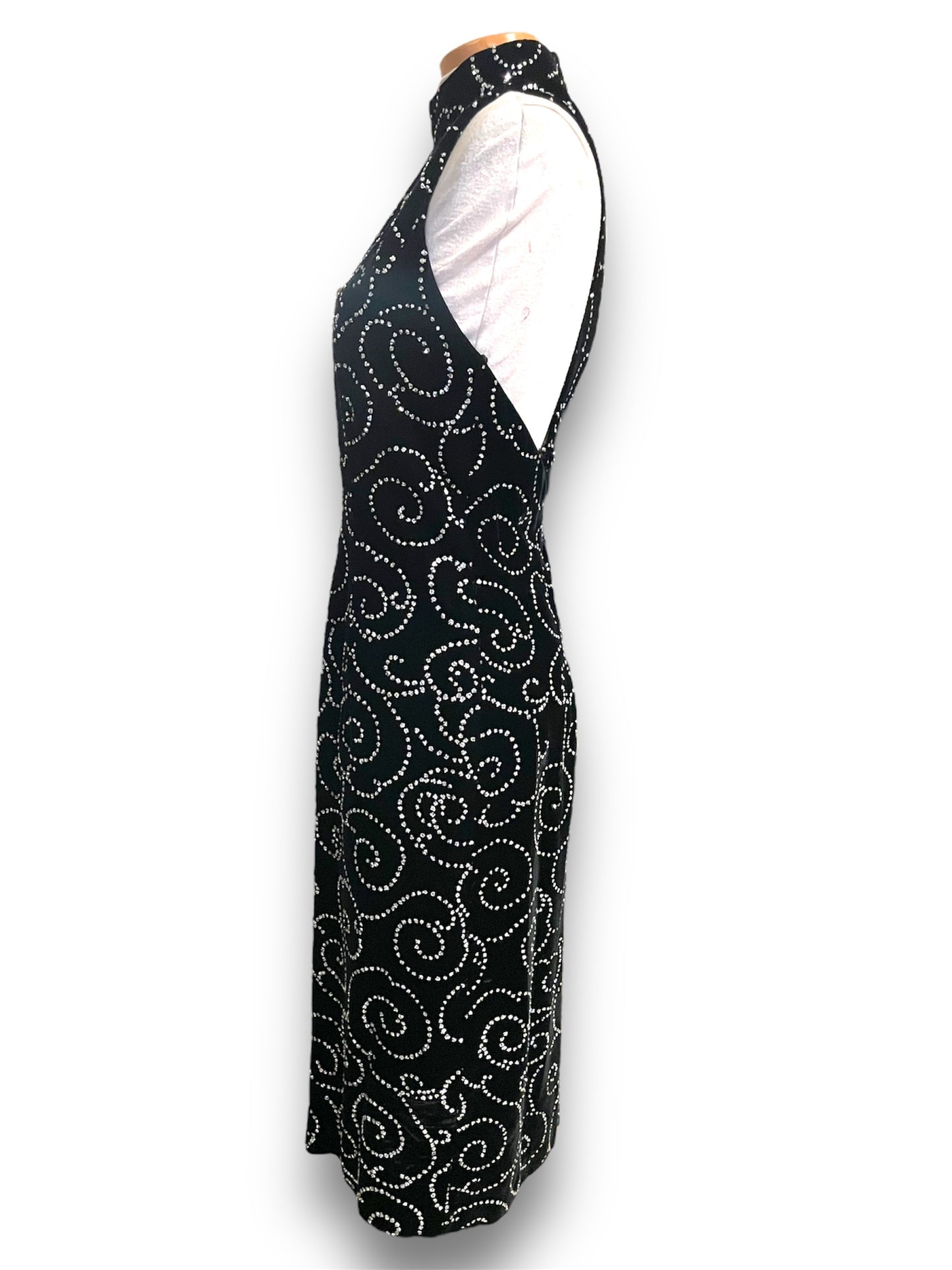 Vintage Black Velvet & Silver Glitter Swirl Party Dress