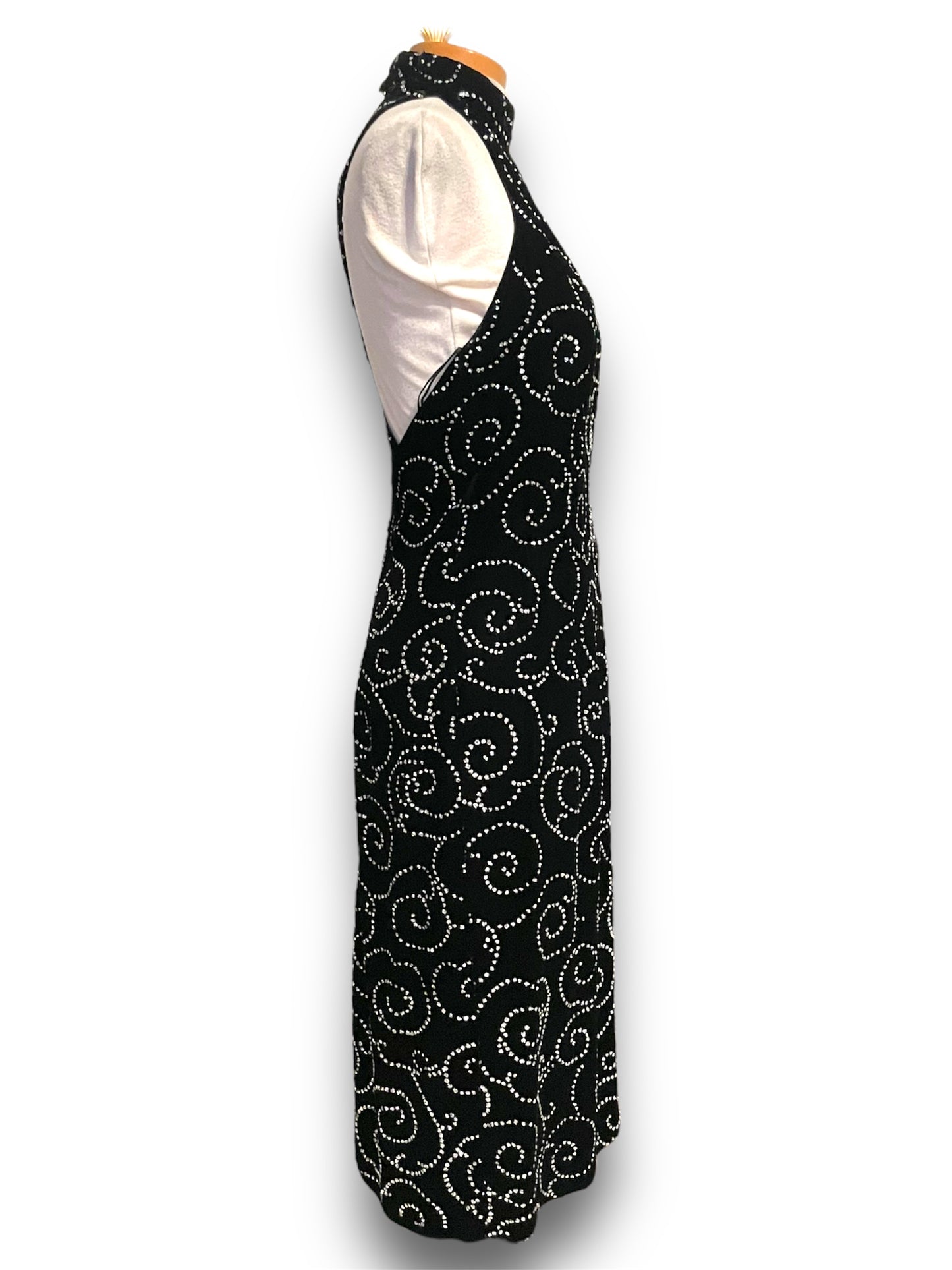 Vintage Black Velvet & Silver Glitter Swirl Party Dress