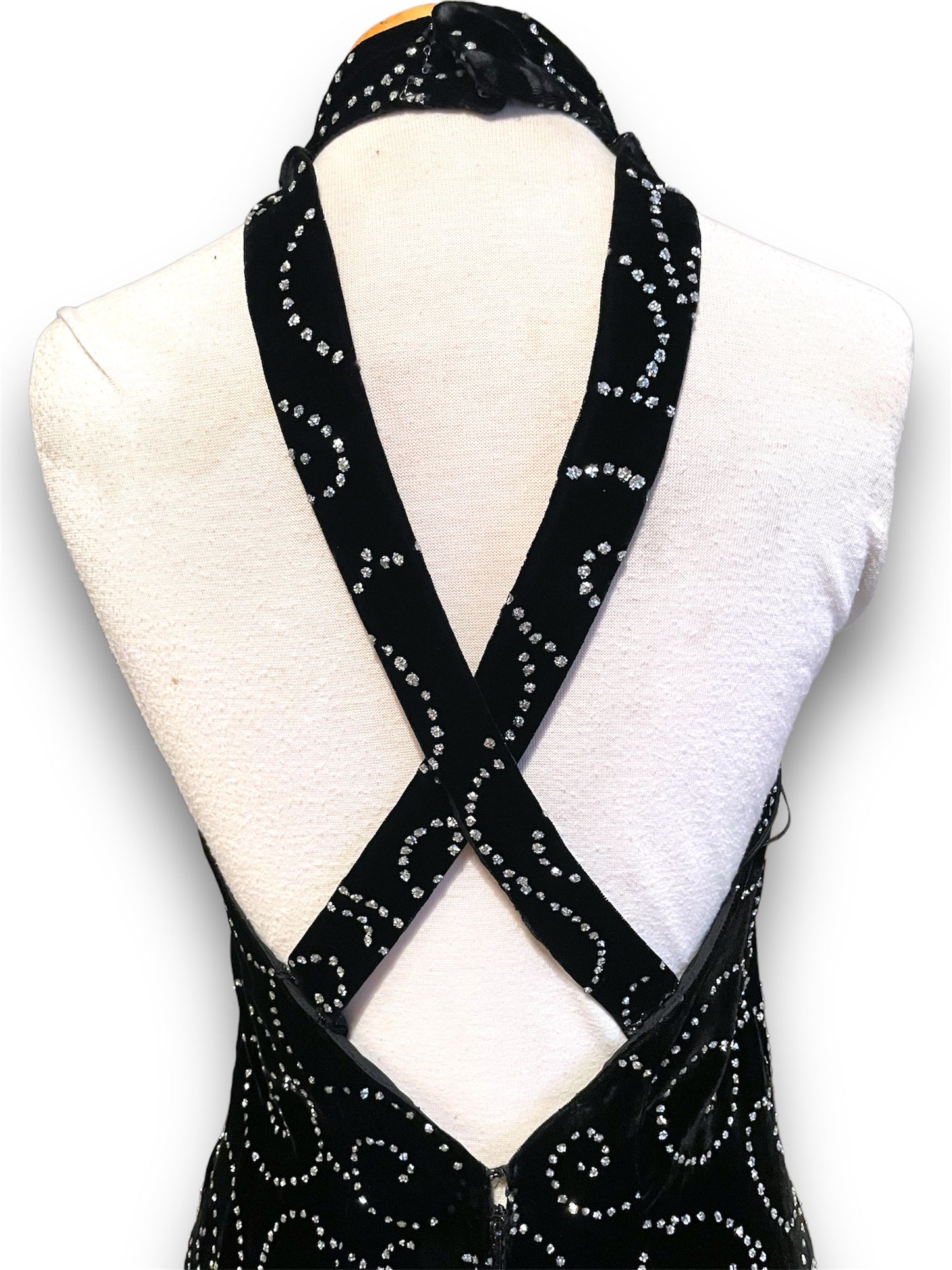 Vintage Black Velvet & Silver Glitter Swirl Party Dress