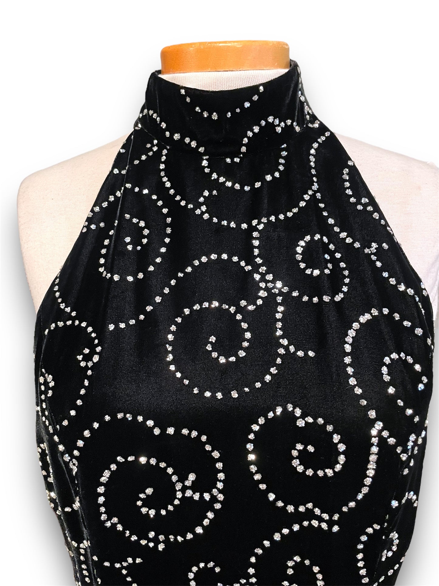 Vintage Black Velvet & Silver Glitter Swirl Party Dress