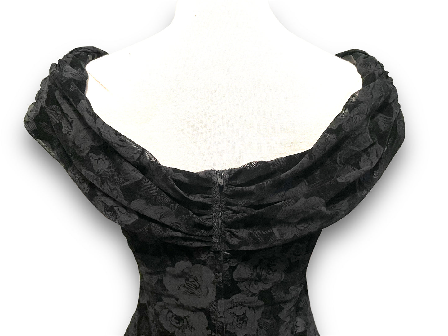 Vintage 1990’s Black Burnout Velvet Rose Pattern Party Dress