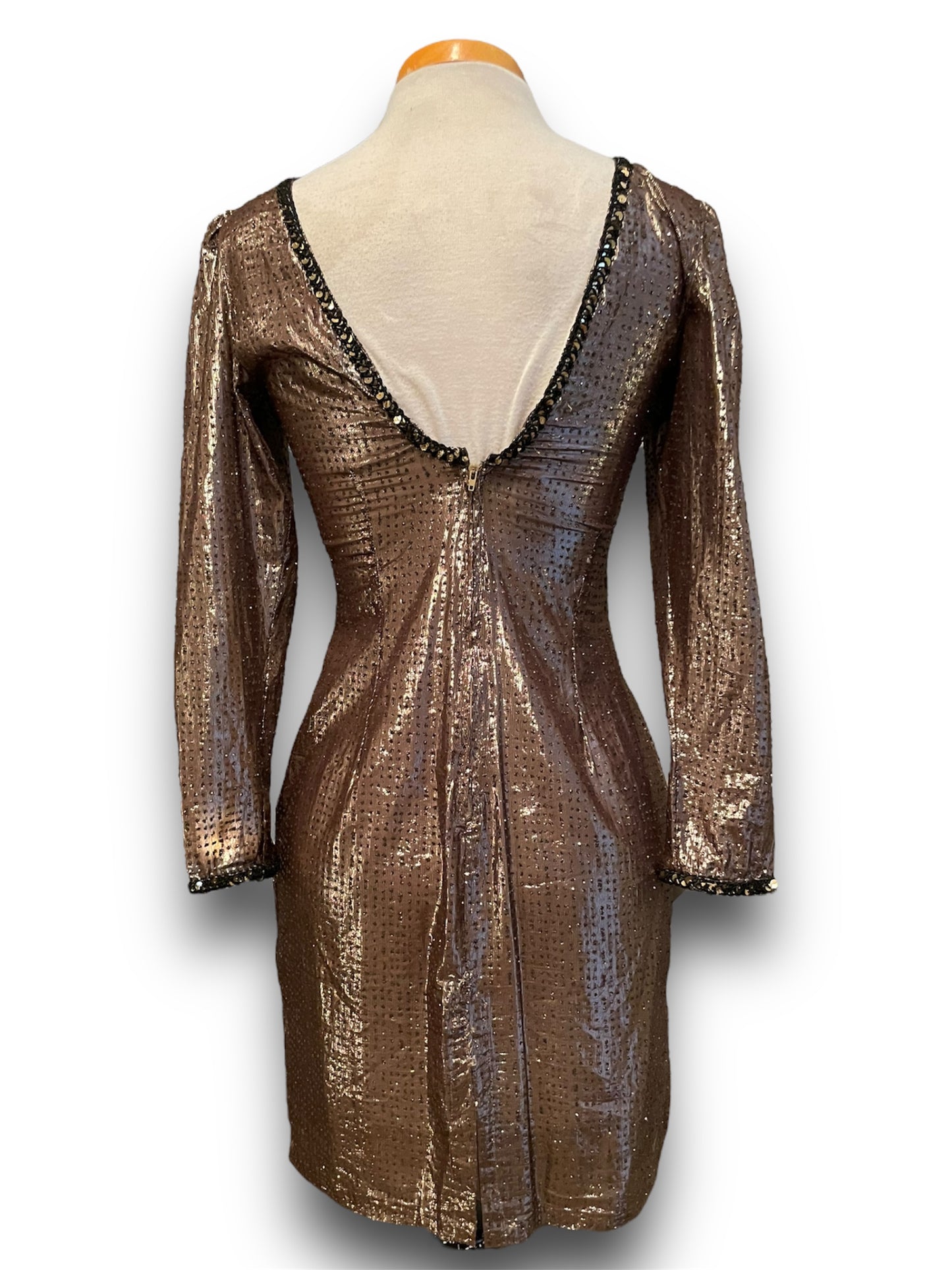 Vintage Gold Lamé, Sequin & Glitter Long Sleeve Mini Dress