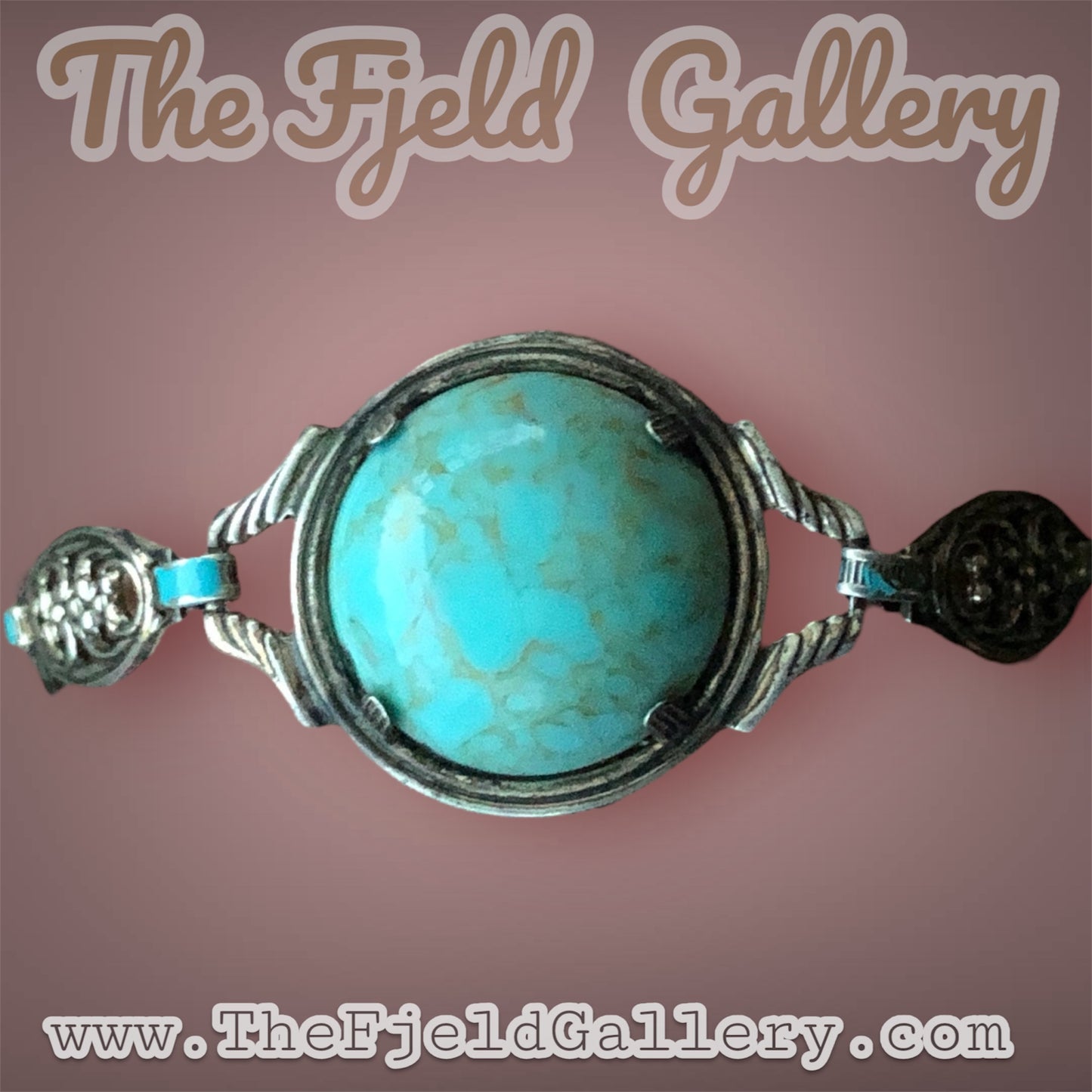 Antique Sterling Silver Art Nouveau Link Bracelet with Turquoise Blue Czech Art Hubbell Glass & Enamel