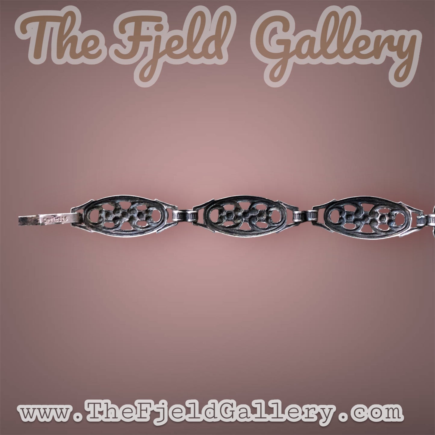 Antique Sterling Silver Art Nouveau Link Bracelet with Turquoise Blue Czech Art Hubbell Glass & Enamel