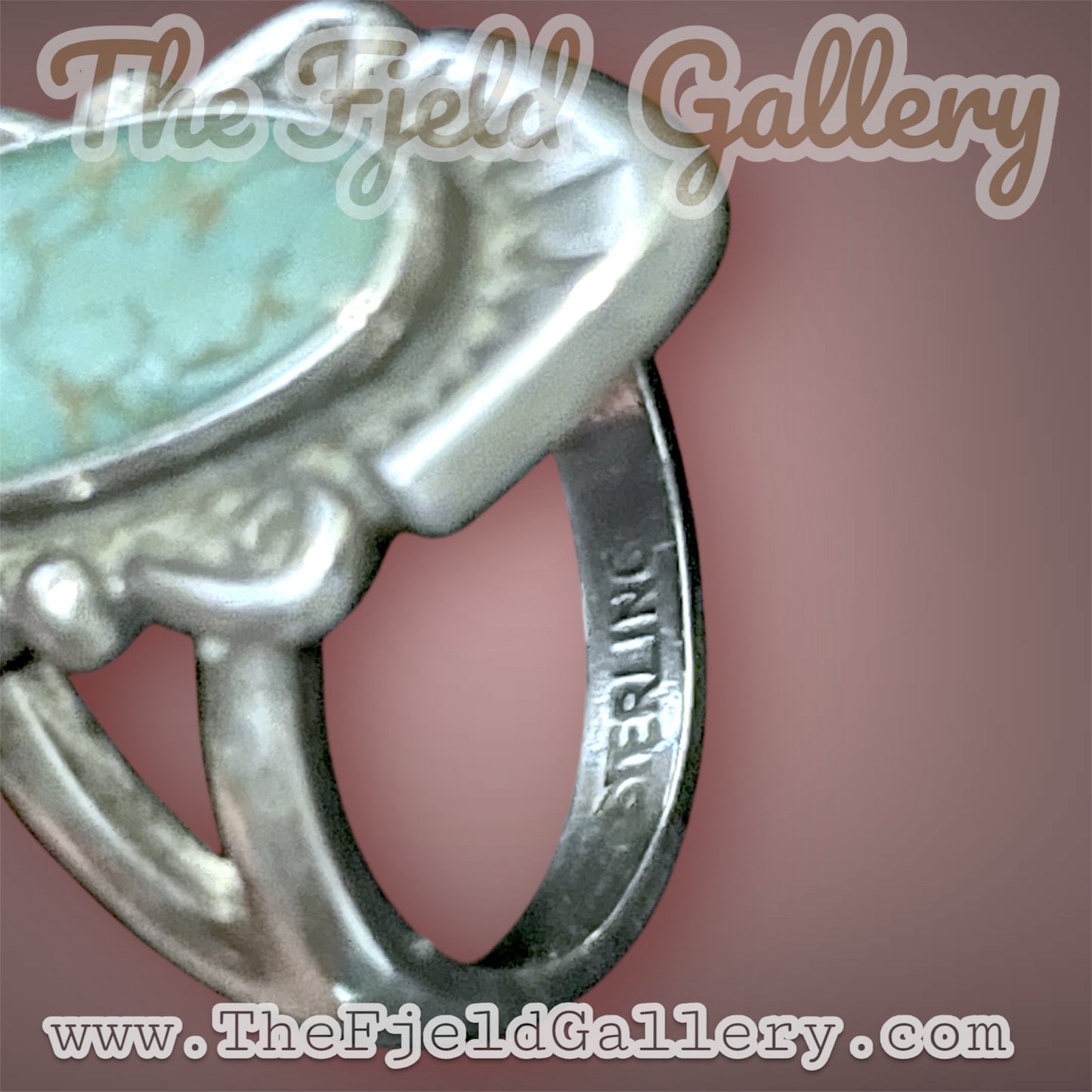 Native American Sterling Silver Embossed Large Turquoise Solitaire Ring