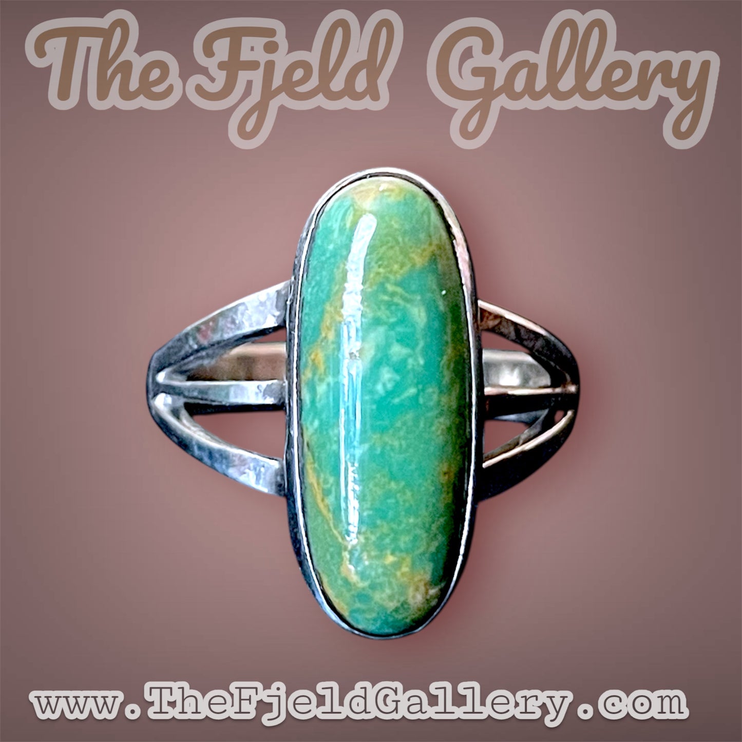 Native American Embossed Green Turquoise Gemstone Solitare Ring Size 6.25