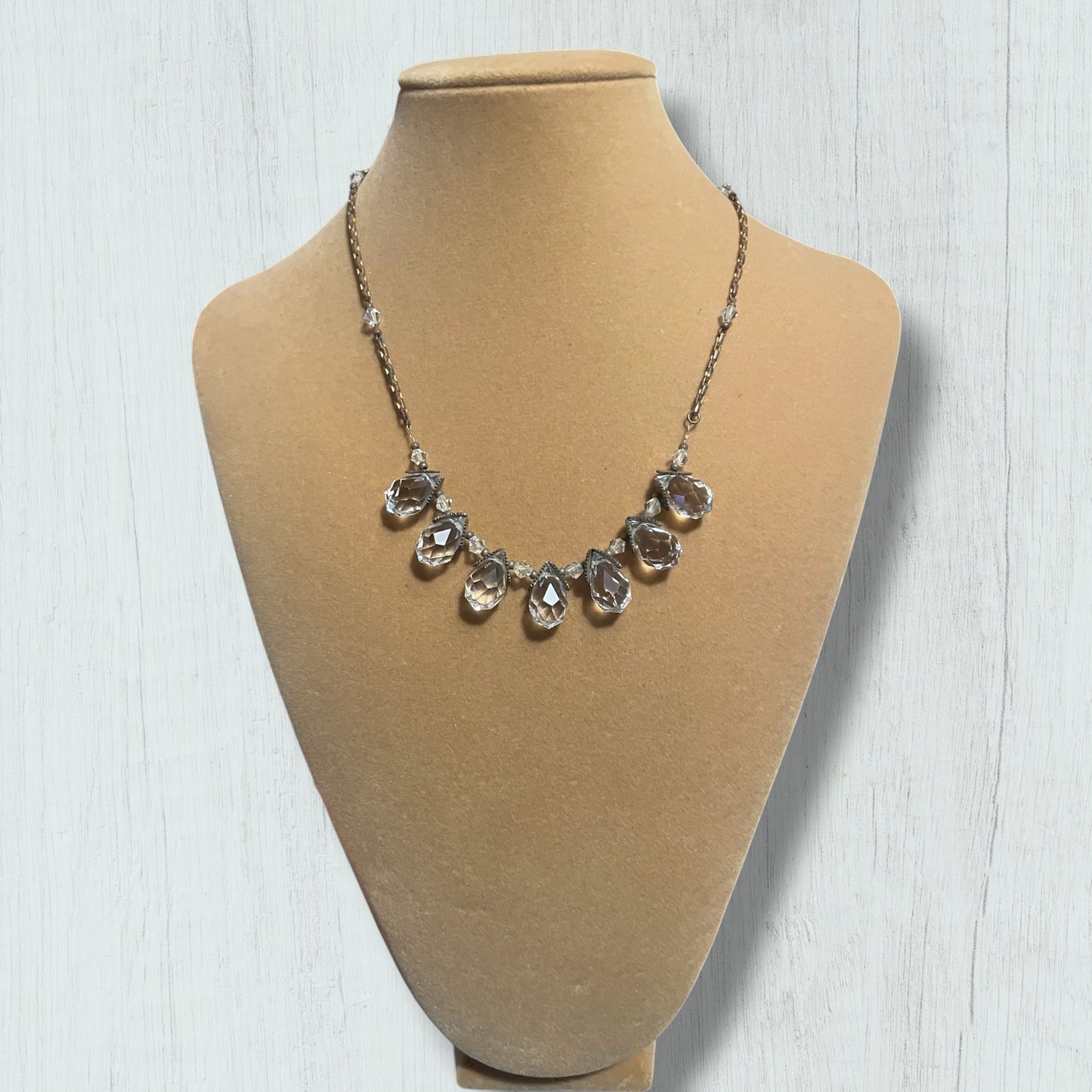 Antique Victorian Faceted Quartz Gemstone Briolette Teardrop & Brass Sawblade Festoon Necklace