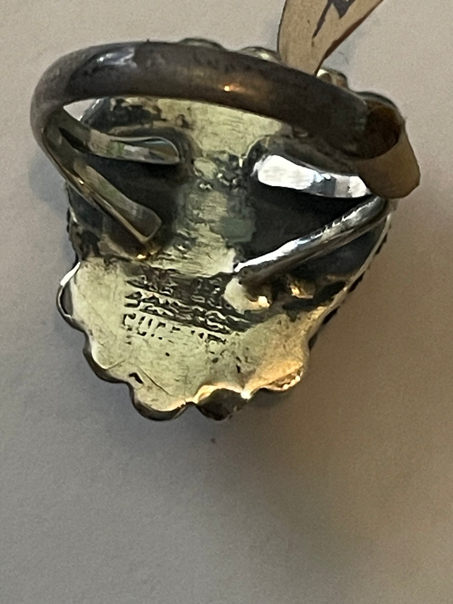 Vintage Triangle Turquoise Sterling Silver Native American Ring Signed sz 6.75