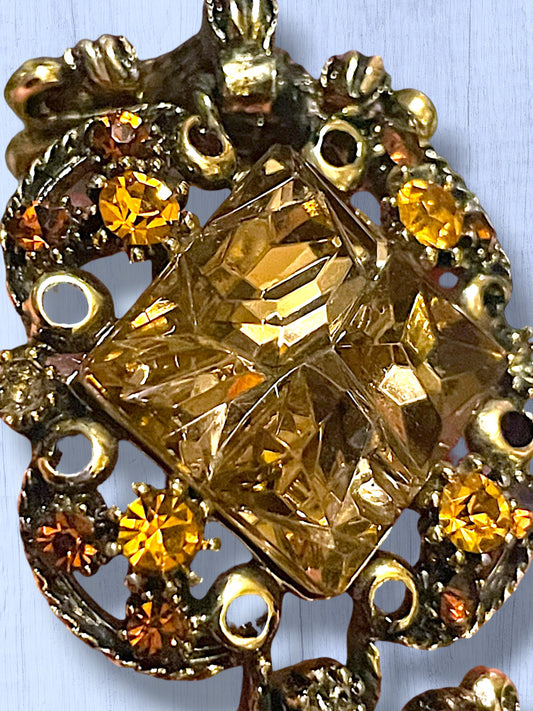 Incredible Vintage Chunky Faceted Amber & Topaz Crystal Designer Bracelet