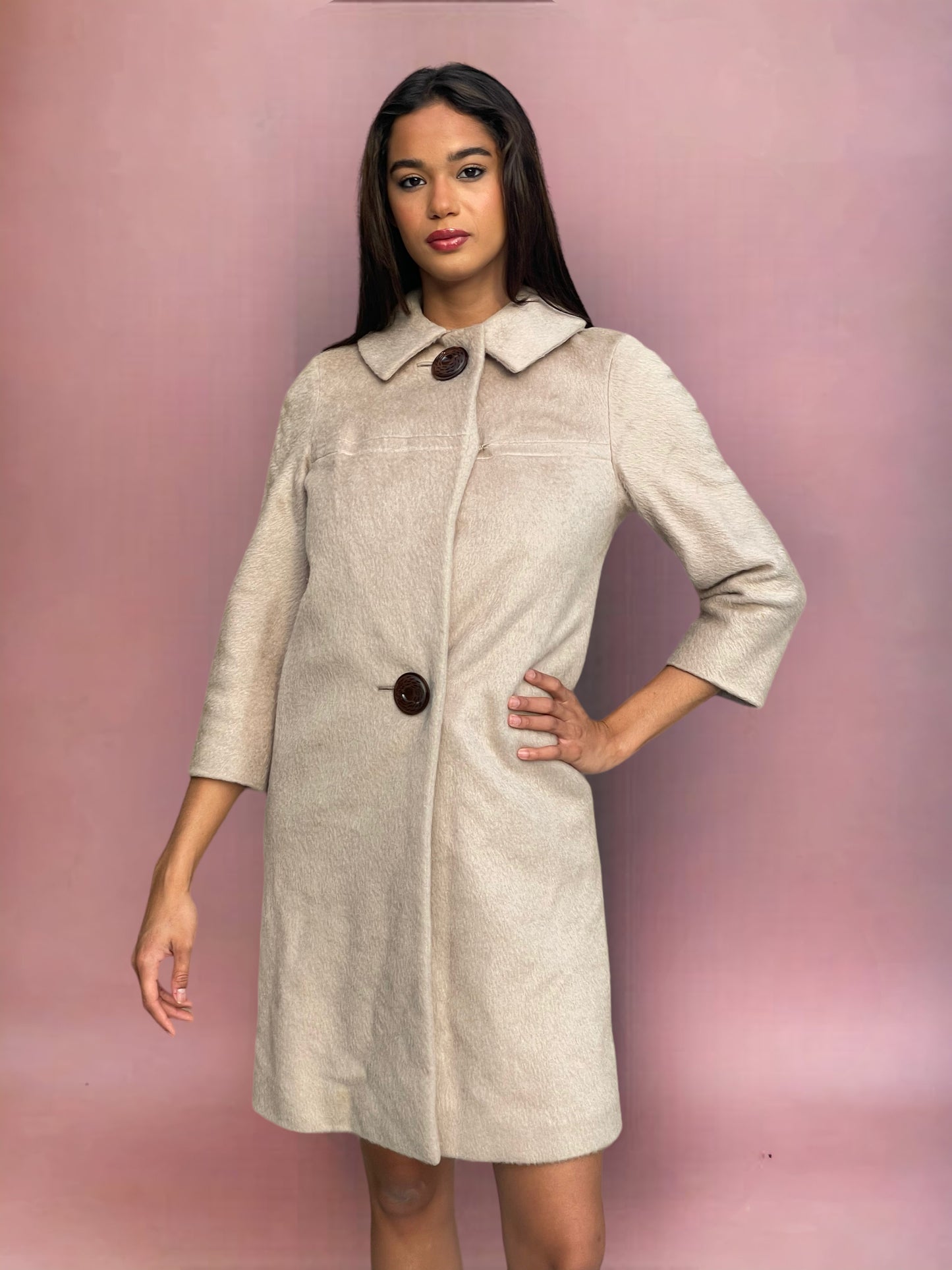 Vintage 1960’s Grey Long Mohair Wool Long Coat Removable Collar