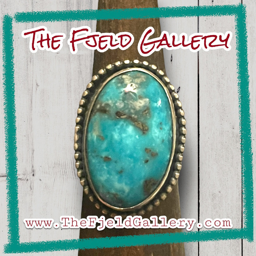 Huge Turquoise Cabochon Bezel Set in Sterling Silver Handmade Ring