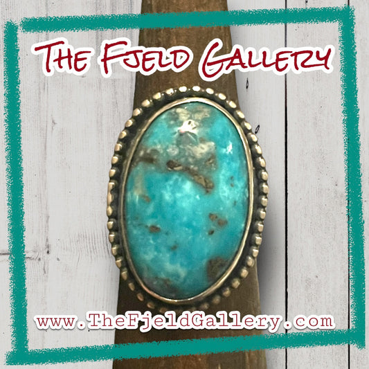 Huge Turquoise Cabochon Bezel Set in Sterling Silver Handmade Ring