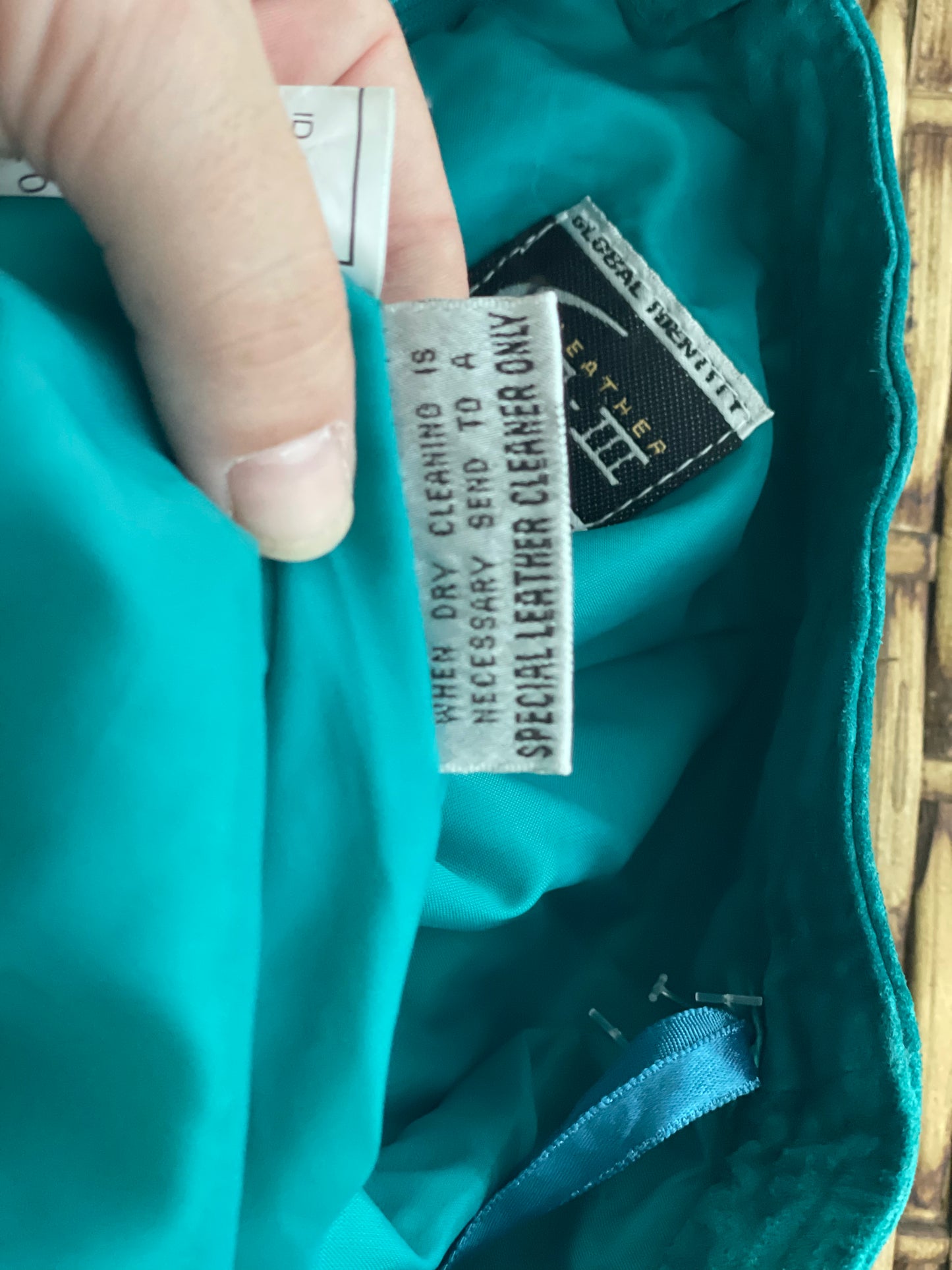 Vintage 1980’s Teal Blue Suede Leather Pencil Mini Skirt